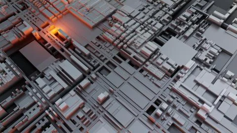 3d render Abstract Technology Background With Cubes Stock Illustration