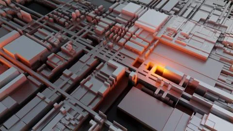 3d render Abstract Technology Background With Cubes Stock Illustration