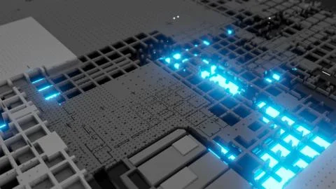 3d render Abstract Technology Background With Cubes Stock Illustration