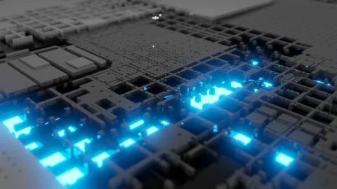 3d render Abstract Technology Background With Cubes Stock Illustration