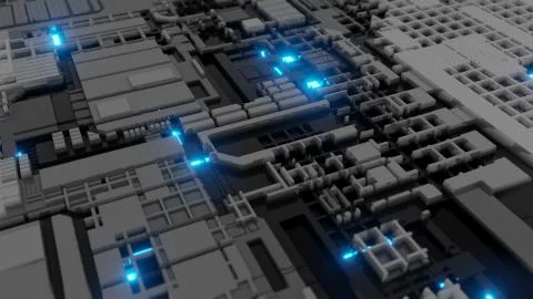 3d render Abstract Technology Background With Cubes Stock Illustration