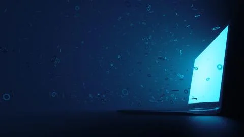 3d render abstract technology background with light and binary digit particle Stock Illustration