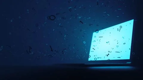 3d render abstract technology background with light and binary digit particle 스톡 일러스트