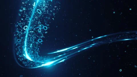 3d render abstract technology background with light and binary digit particle Stock Illustration