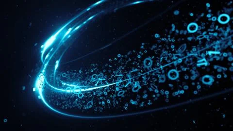 3d render abstract technology background with light and binary digit particle Stock Illustration
