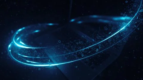 3d render abstract technology background with light and binary digit particle Stock Illustration