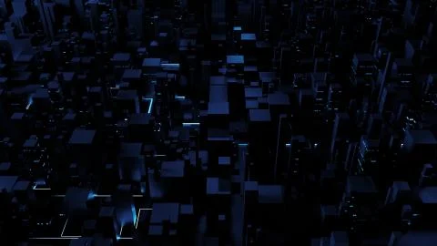 3d render abstract technology background with geometry buildings and light tr Stock Illustration