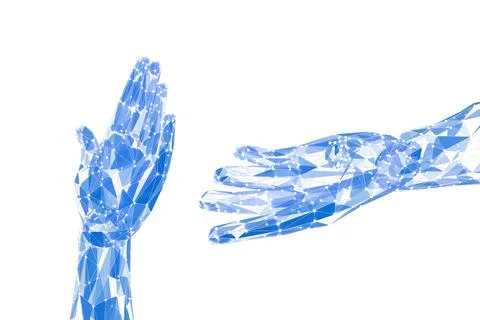 3d render of abstract technology blue wireframe hand イラスト素材