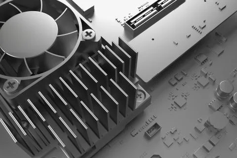 3d render of abstract technology piece, fragment of computer cooler with mich Stock Illustration