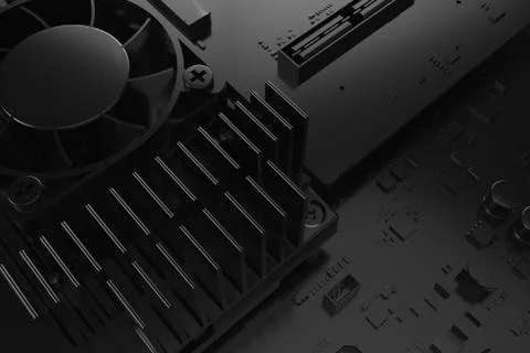3d render of abstract technology piece, fragment of computer cooler with mich Stock Illustration