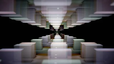 3d render of an abstract tunnel made of color cubes Stock Illustration