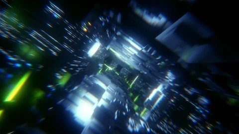 3d render, abstract urban black background. Futuristic motion graphic. Green Stock Footage 91044206