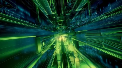 3d render, abstract urban virtual reality tunnel. Futuristic motion graphic. Stock Footage 91044267