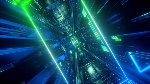 3d render, abstract urban virtual reality tunnel. Futuristic motion graphic. 動画素材 91044330