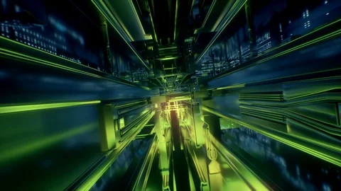 3d render, abstract urban virtual reality tunnel. Futuristic motion graphic. Stock Footage 91044422