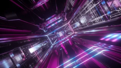 3d render, abstract urban virtual reality tunnel. Futuristic motion graphic. Video stock 91044430