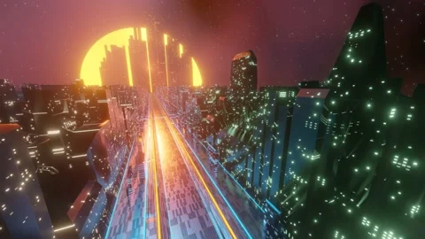 3d render, abstract urban virtual reality tunnel. Futuristic motion graphic. Stock Footage 167281418