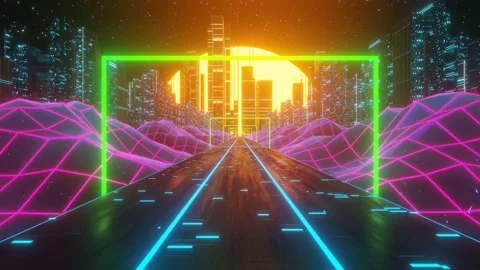 3d render, abstract urban virtual reality tunnel. Futuristic motion graphic. Видео 167281436