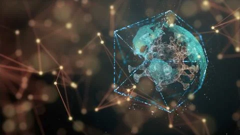 3d render of abstract virus cell dissipating inside a special pathogen Illustrazione stock