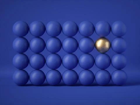 3d render, abstract wall of many balls isolated on blue background. Stock Illustration
