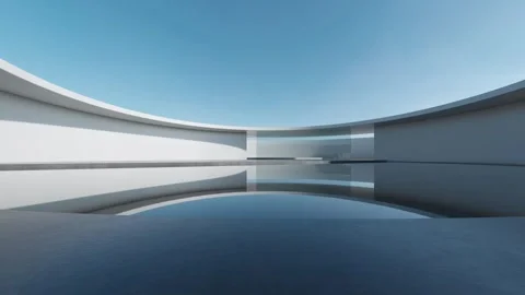 3d render of abstract wavy futuristic architecture with concrete floor Stock Footage 334840592