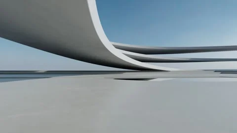 3d render of abstract wavy futuristic architecture with concrete floor Stock Footage 334840609