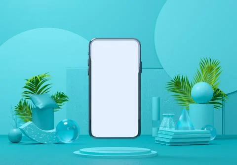 3d render the abstract white background with flowers around the shapes and of Stock Illustration