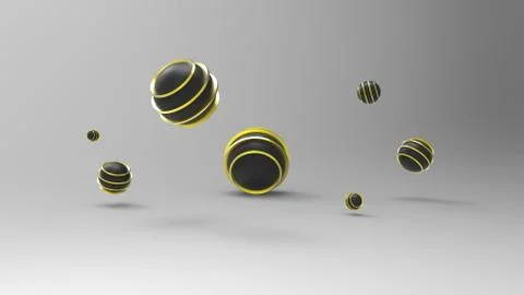 3d render of abstract yellow metal and gold objects on isolated soil. cube, c Illustrazione stock