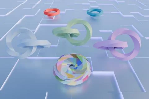 3d render of abstratc metallic rings and silver base 스톡 일러스트