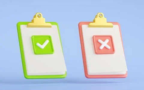 3d render accepted denied documents on clipboard Illustrazione stock