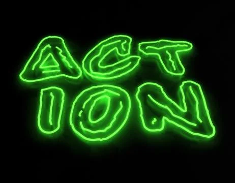 3d render action neon sign isolated on black background Stock Illustration