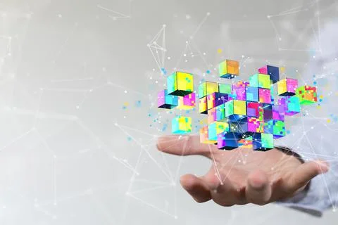 3D render Actionable Analytics Connecting people on the internet in a hand 写真素材