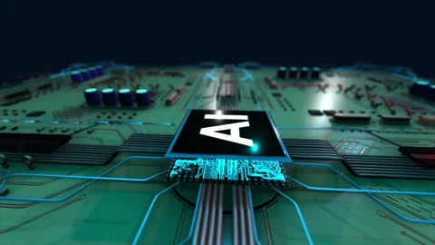 3D render AI artificial intelligence technology CPU central processor unit Stock Footage 194683379
