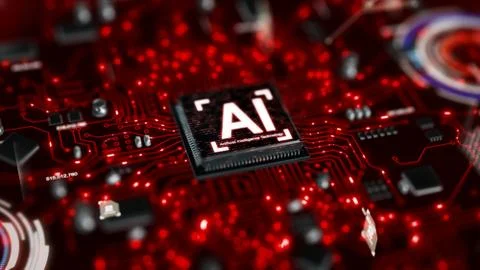 3D render AI artificial intelligence technology CPU central processor unit ch Stock Illustration