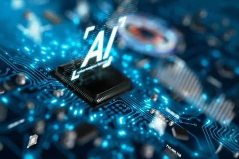 3D render AI artificial intelligence technology CPU central processor unit ch Stock Photos