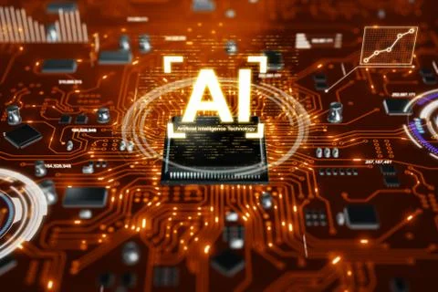 3D render AI artificial intelligence technology CPU central processor unit ch Stock Photos