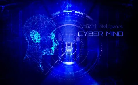 3D render Ai digital brain. Artificial intelligence concept. Human head in robot Stock Illustration