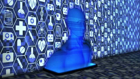 3D Render AI Hologram project from Smartphone with Medical Technology Background Stock Footage 130425432
