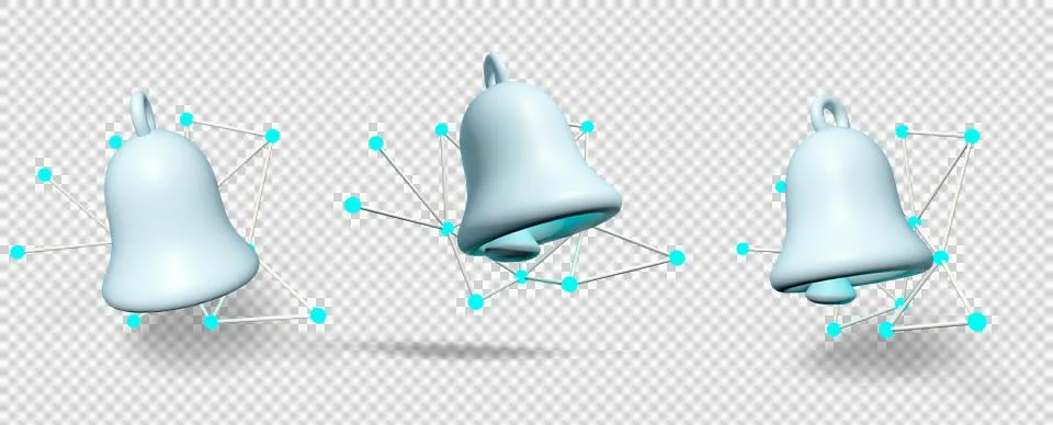 3D render of AI notification bell with neural network Stock Illustration