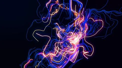 3d render. AI signals. Abstract bg with loopes. Multicolor flash of curved lines Illustrazione stock
