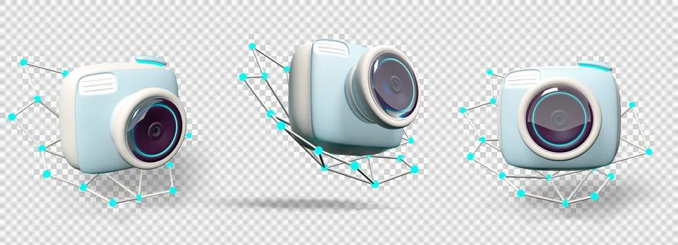 3D render of AI smart camera with neural network Stock Illustration