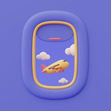 3d render of airplane window with airplane in the sky,Tourism and travel conc 스톡 일러스트