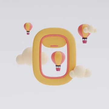 3d render of airplane window with  hot air balloon in the sky,Tourism and tra Stock Illustration