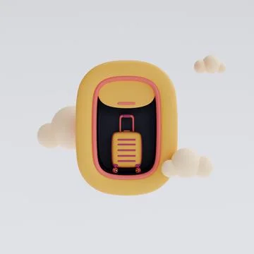 3d render of airplane window with suitcase ,Tourism and travel concept,holida Stock Illustration