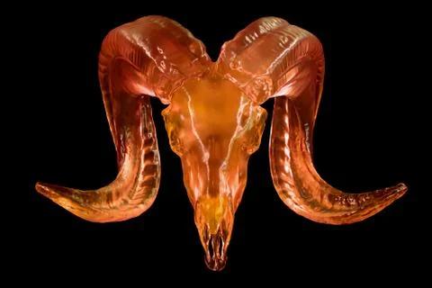 3D render of amber cristal Goat Skull on black background Stock Illustration