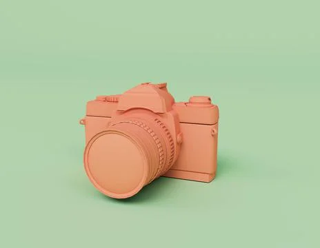 3d render of Analog camera pink color, 3d illustration isolated on pastel col Stock Illustration