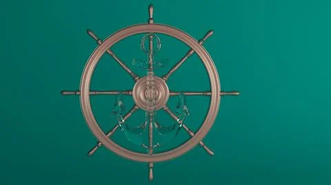 3d render anchor and ship wheel with green blue color background image. Stock Illustration