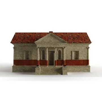 3D render of an ancient building with columns and terracotta roof isolated on th Ilustración de archivo