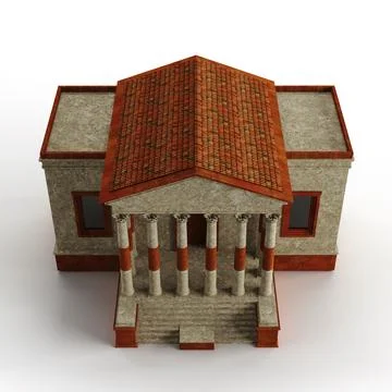 3D render of an ancient building with columns and terracotta roof isolated on th Ilustración de archivo