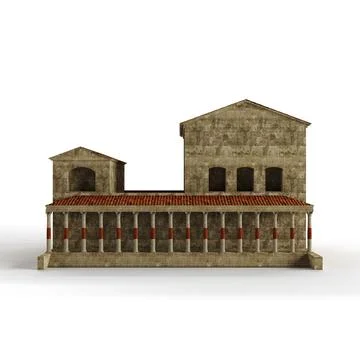 3D render of an ancient building edifice with columns isolated on the white back Ilustración de archivo
